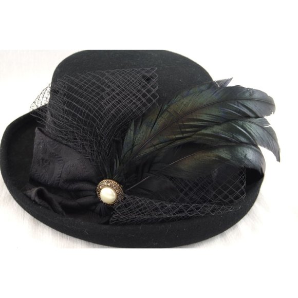 VTG Deborah Rhodes Mocha Feathered Sunday Hat | Black - Picture 3 of 7